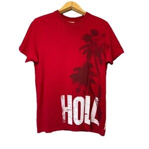 Vtg 2000s Hollister Graphic Tee M Red GUC Surf Single Stitch Palm Tree Cali